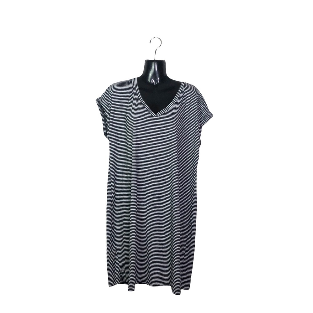 Sonoma Striped T-Shirt Pullover V-Neck Midi Dress Large Black White Stretch